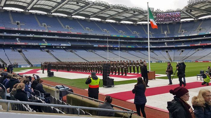 President gives the opening address at the Schools Irish Flags Presentation Ceremony