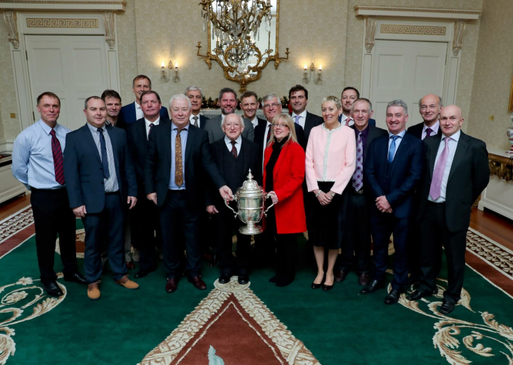 President receives the Galway United Squad of 1991 who won the FAI Cup