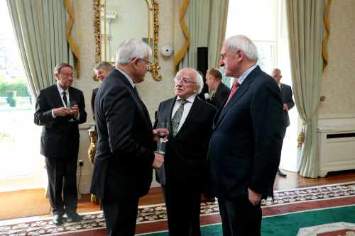 President Higgins as he meets with former Taoiseach Bertie Ahern and the Rt Hon James Bolger former Prime Minister of New Zealand