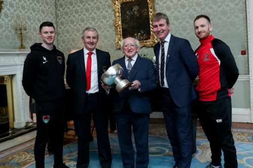 President receives the Captains and Managers of Dundalk and Cork City football clubs