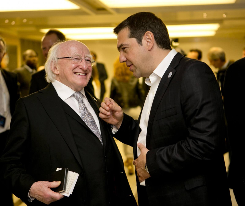 President Michael D Higgins with Greek Prime Minister Alexis Tsipras