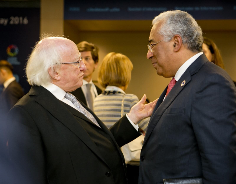 President Michael D Higgins with Portuguese Prime Minister Antonio Costa