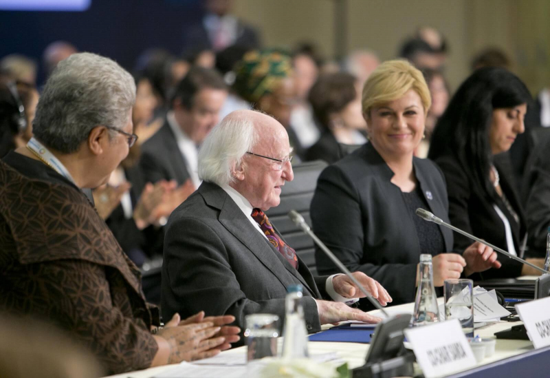 President Higgins giving his address as co chair at a roundtable discussion on  'Women and Girls - Catalyising Action to Achieve Gender Equality'