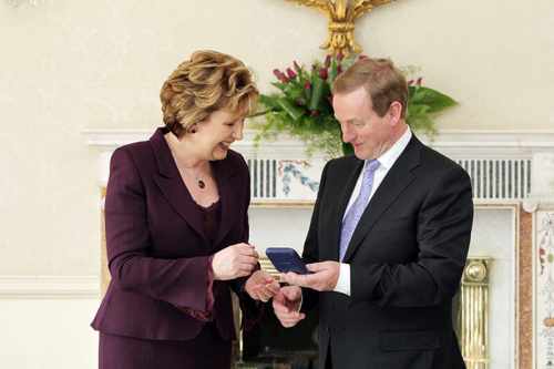 President McAleese presents seal of office to Taoiseach Enda Kenny