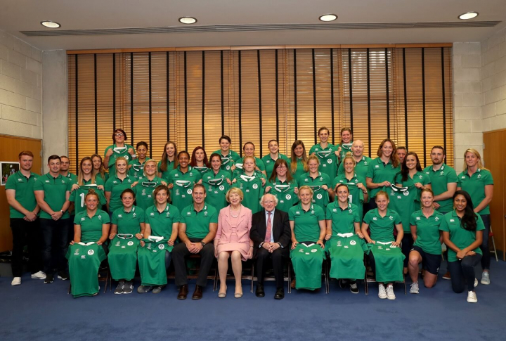 President meets the Ireland Women’s Rugby Team and presents the players with their jerseys