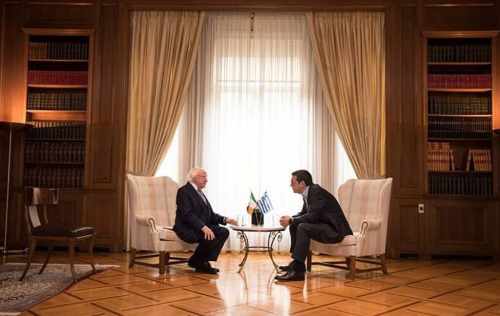 President attends a meeting with Prime Minister of Hellenic Republic, Alexis Tsipras