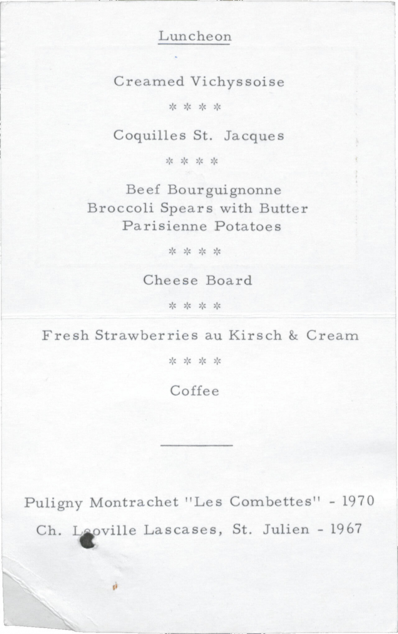 Inauguration Menu 1973