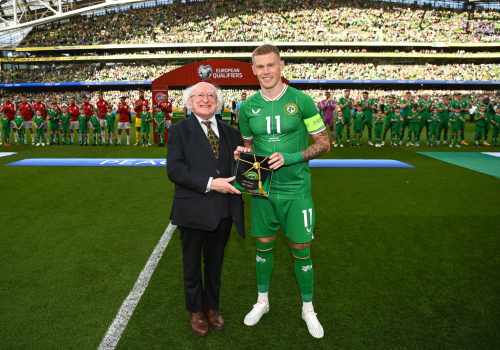 President Higgins presents 100th senior Republic of Ireland cap to James McClean