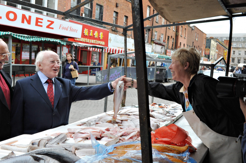 Labour Party Presidential candidate, Michael D. Higgins is pictured on Moore Street AUG 2011