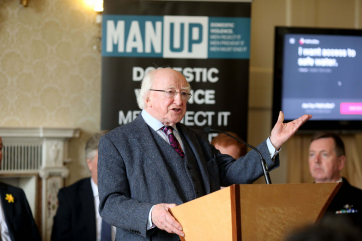 President Michael D Higgins speaking at the He for She Campaign and MAN UP Campaign.