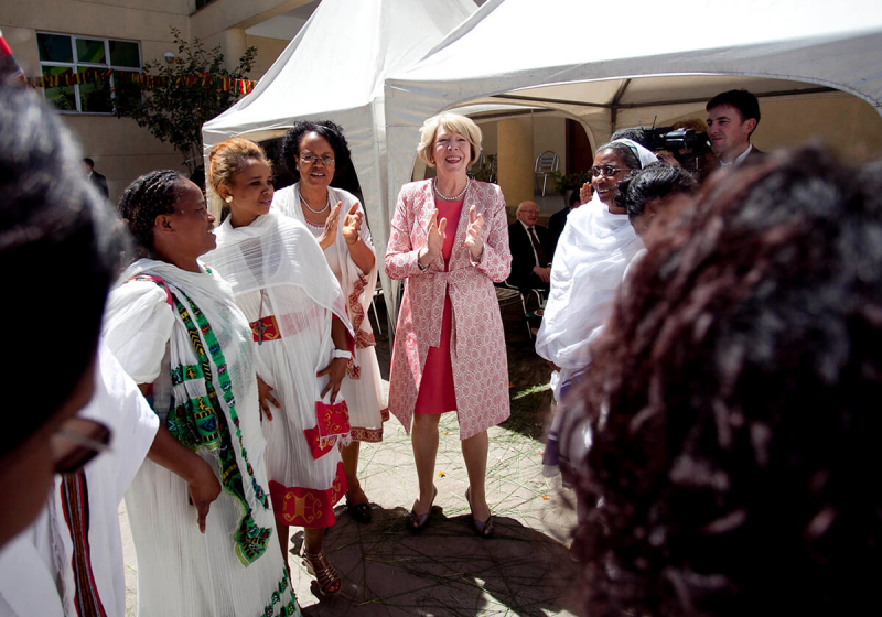 Pictured is Sabina taking part in a traditional dance ceremomy at the  'Women in Sustainable Employment' (WISE) centre –  Supported by Trocaire, in Addis Ababa in Ethiopia.