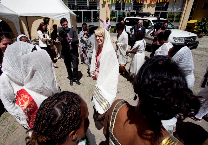 Pictured is Sabina taking part in a traditional dance ceremomy at the  'Women in Sustainable Employment' (WISE) centre –  Supported by Trocaire, in Addis Ababa in Ethiopia.