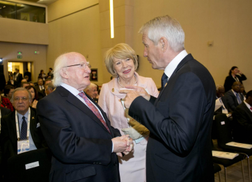 President Michael D Higgins and his wife Sabina with Thorbjorn Jagland, Secretary General, Council of Europe  at the Istanbul Congress Centre