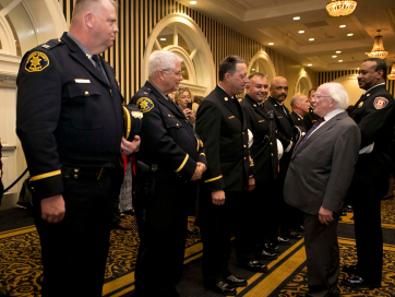 President Higgins attends a reception for first responders, medical staff and volunteers who were involved in the Berkeley tragedy