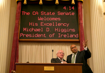 President Higgins is pictured with Brandon Jackson during a visit the State Senate, Sacramento.