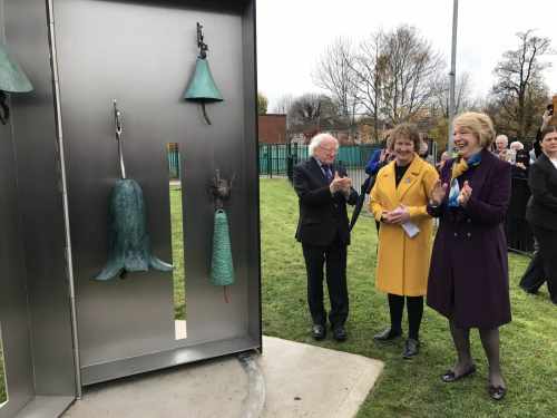 President unveils a sculpture entitled ” The Book of Climate Bells” by Vivienne Roche