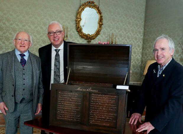 President presented with a Famine era travel box made by prisoners