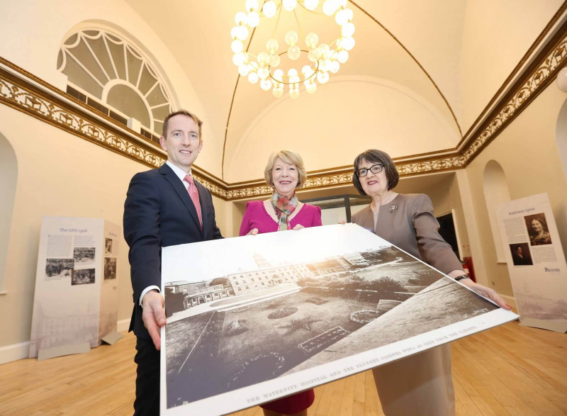 Pictured are Sabina Higgins with Professor Fergal Malone, Master of the Rotunda and Ms Anne M O Byrne, Head Librarian Rotunda Hospital