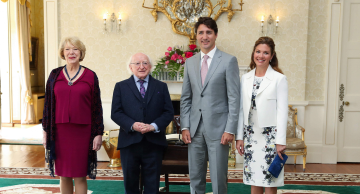Fáiltíonn an Uachtarán roimh Phríomh-Aire Cheanada An tUas. Justin Trudeau 