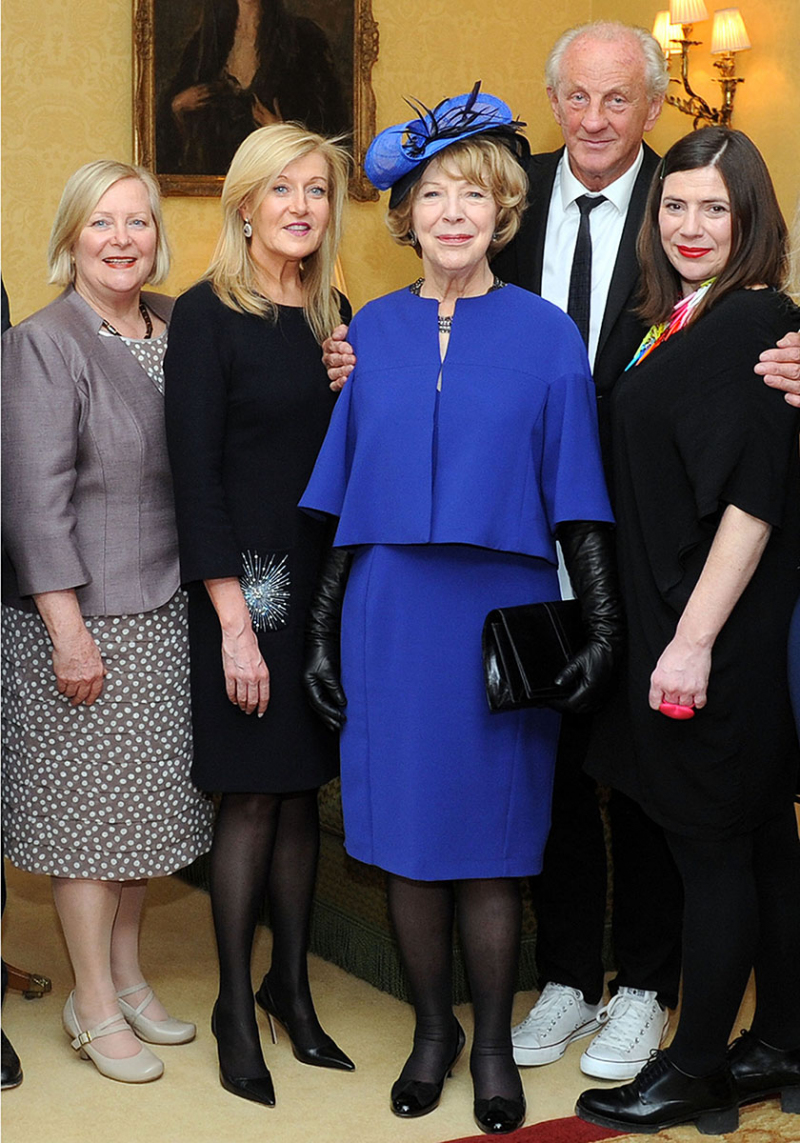 Mrs Sabina Higgins attended a Fashion lunch at the Irish Embassy as part of the State Visit to the United Kingdom.  Pictured are Greta Mulhall, Louise Kennedy, Sabina Higgins, Paul Costelloe, and Melissa Curry.