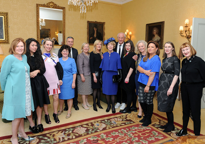 Pictured from left are Cecilia Gallagher, Simone Rocha, Joanne Hynes, Carol Hanney, Dermot Rowan, Greta Mulhall, Louise Kennedy, Sabina Higgins, Paul Costelloe, and Melissa Curry, Liz Shanahan, Norah Casey, Orla Kiely and Willie Walters.
