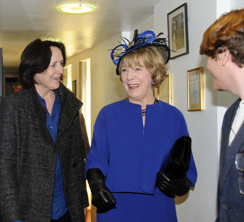 Pictured is Sabina Higgins with actor Fiona Shaw and Neil Fraser, Director of Technical Training at RADA. 