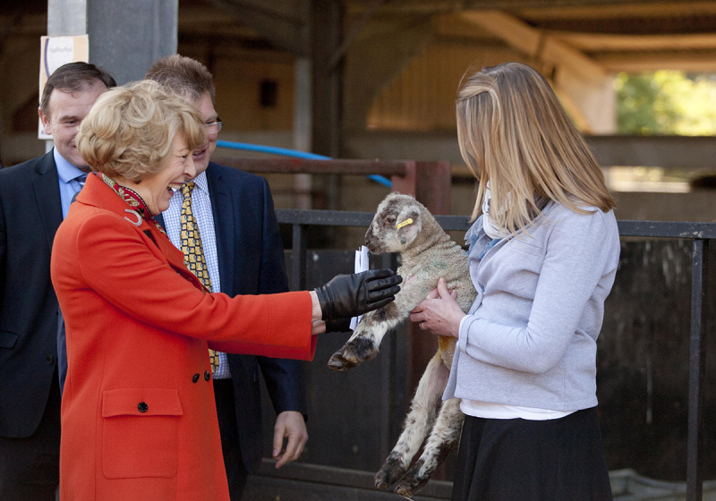 Pictured is Sabina Higgins wife of President Higgins and Ruth Clements, Head of Veterinary Services at FAI Farms LTD during a visit to the FAI(Food Animal Initiative) Farms Ltd, a sustainable farming research and development arm of Benchmark's Sustainabil
